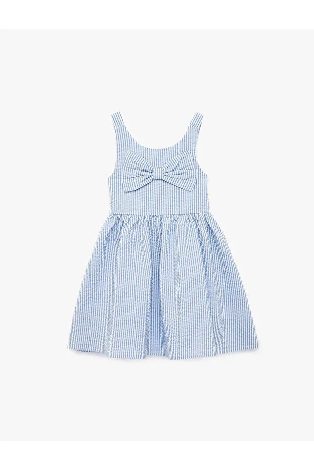 Детское платье для девочек с принтом Bow Detail Crew Neck Striped Strap Koton, Blue Striped — фото 3