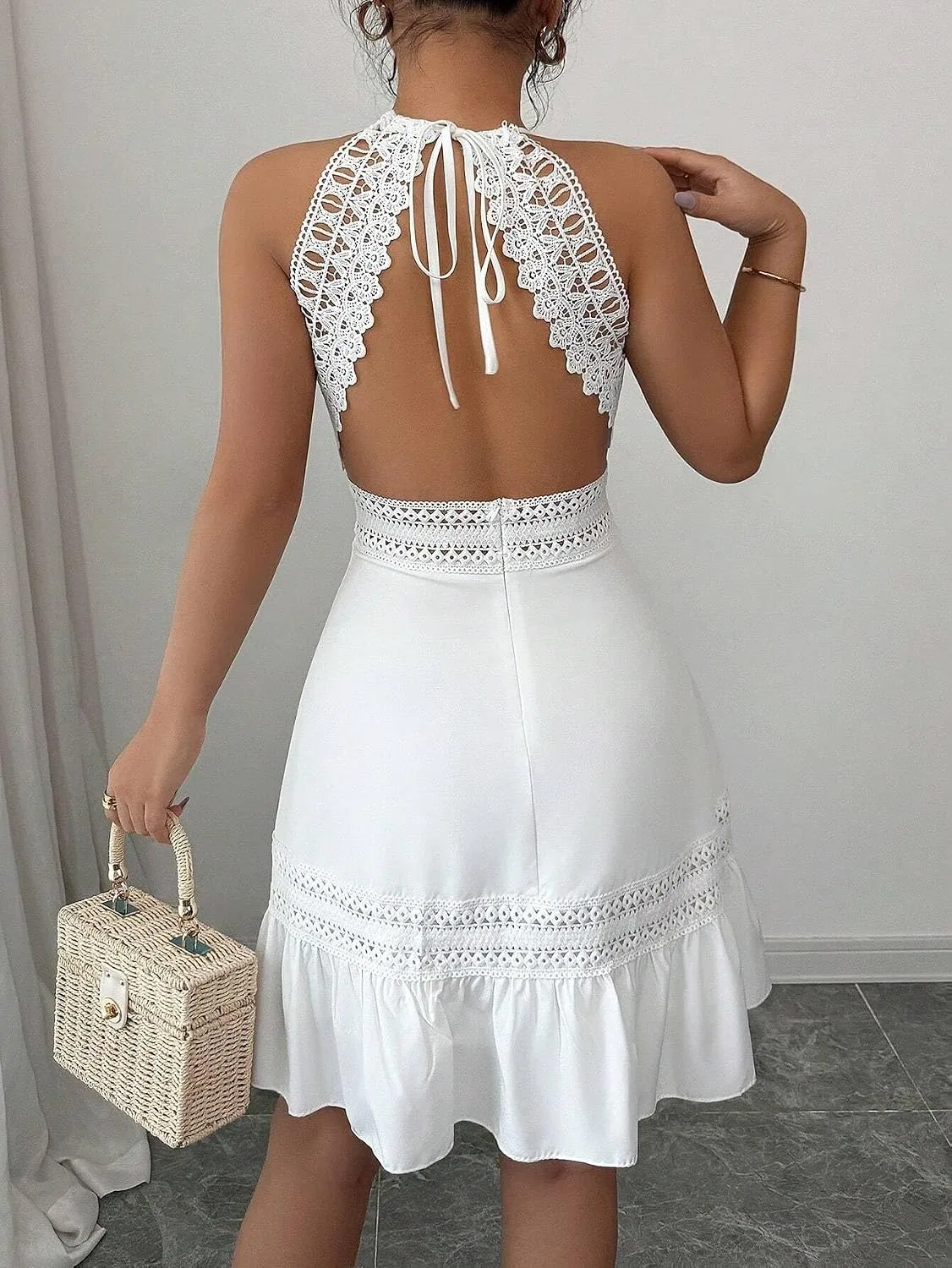 Женское A-силуэта платье-ками с воланами для пляжа, White — фото 3
