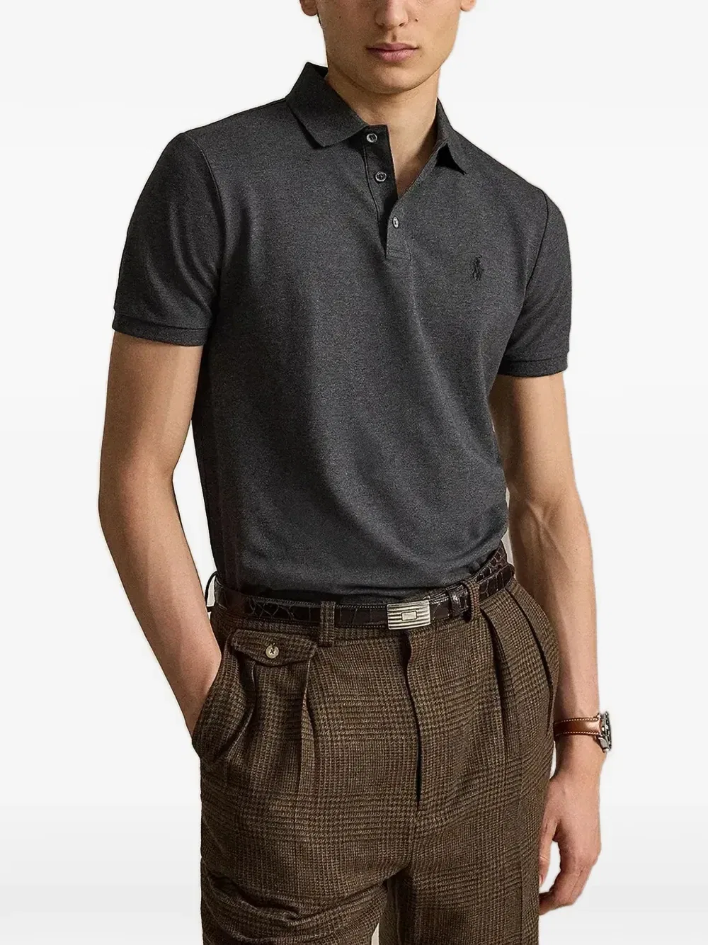 Рубашка-поло стрейч-сетка Custom Slim Fit POLO RALPH LAUREN, серый