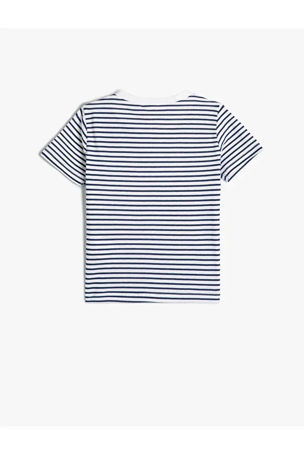 Детская футболка с коротким рукавом Striped t-shirt short sleeve crew neck appliqued cotton Koton, 7S2 — фото 2