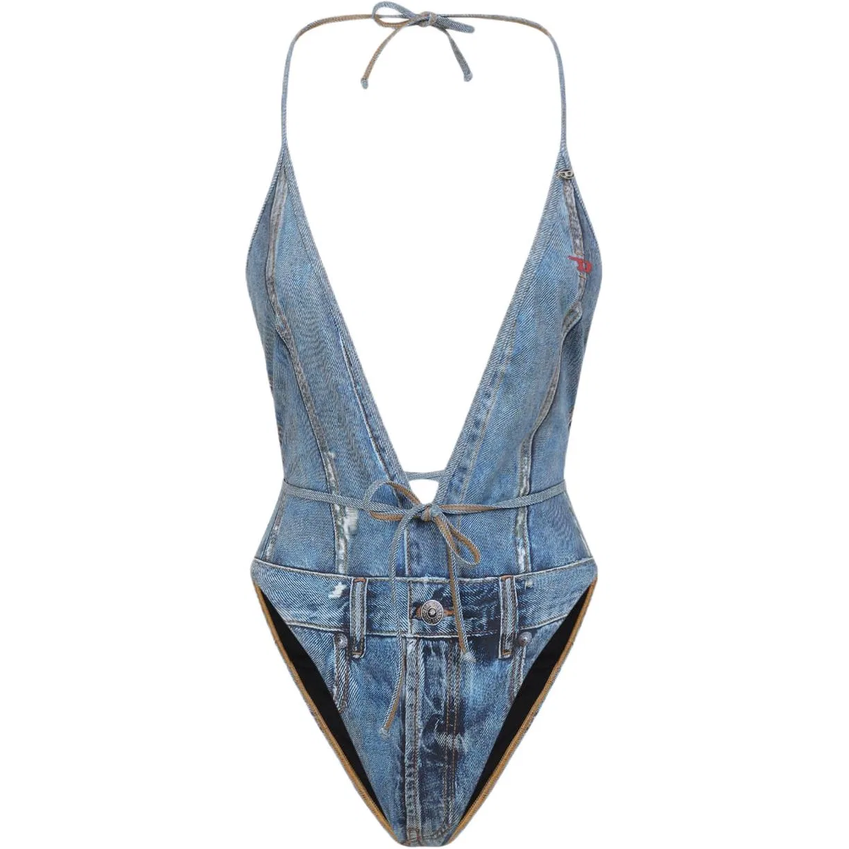 Женский цельный купальник с цветочным принтом, DIESEL, Denim Blue