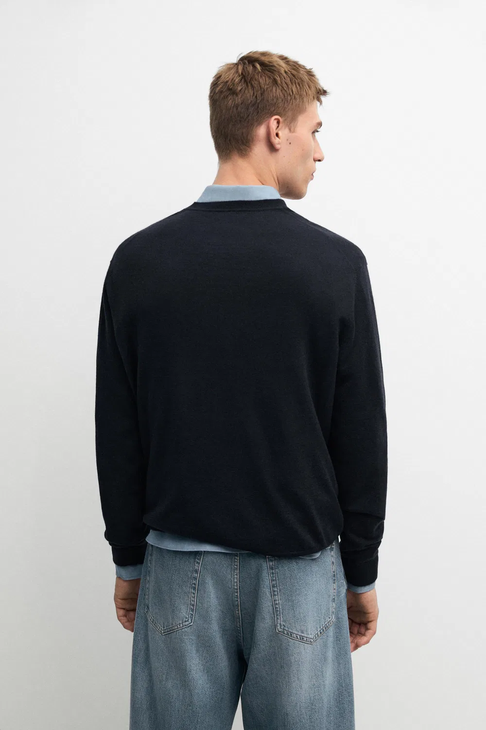 Свитер Massimo Dutti Knit 100% Cashmere Round Neck, темно-синий — фото 4