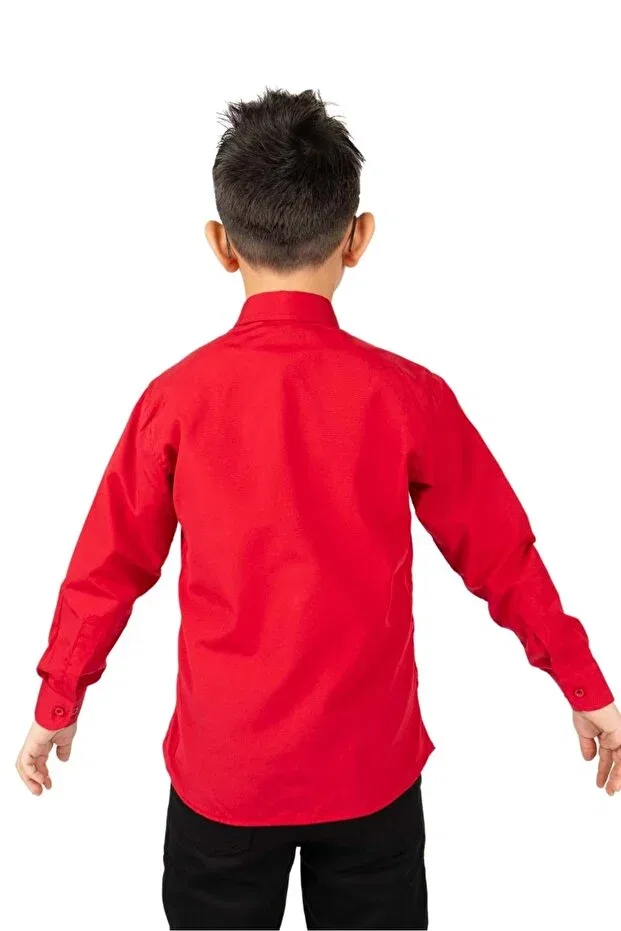 Детская рубашка для мальчиков однотонная Mnk Baby&Kids, Red — фото 3