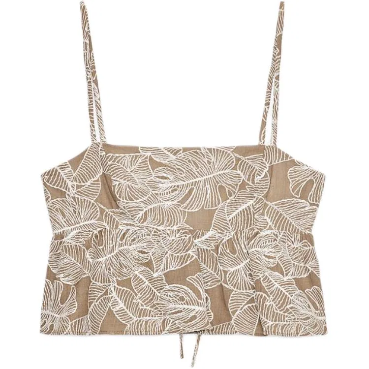 Женская майка на бретелях с принтом ZARA, Beige/Brown Yellow