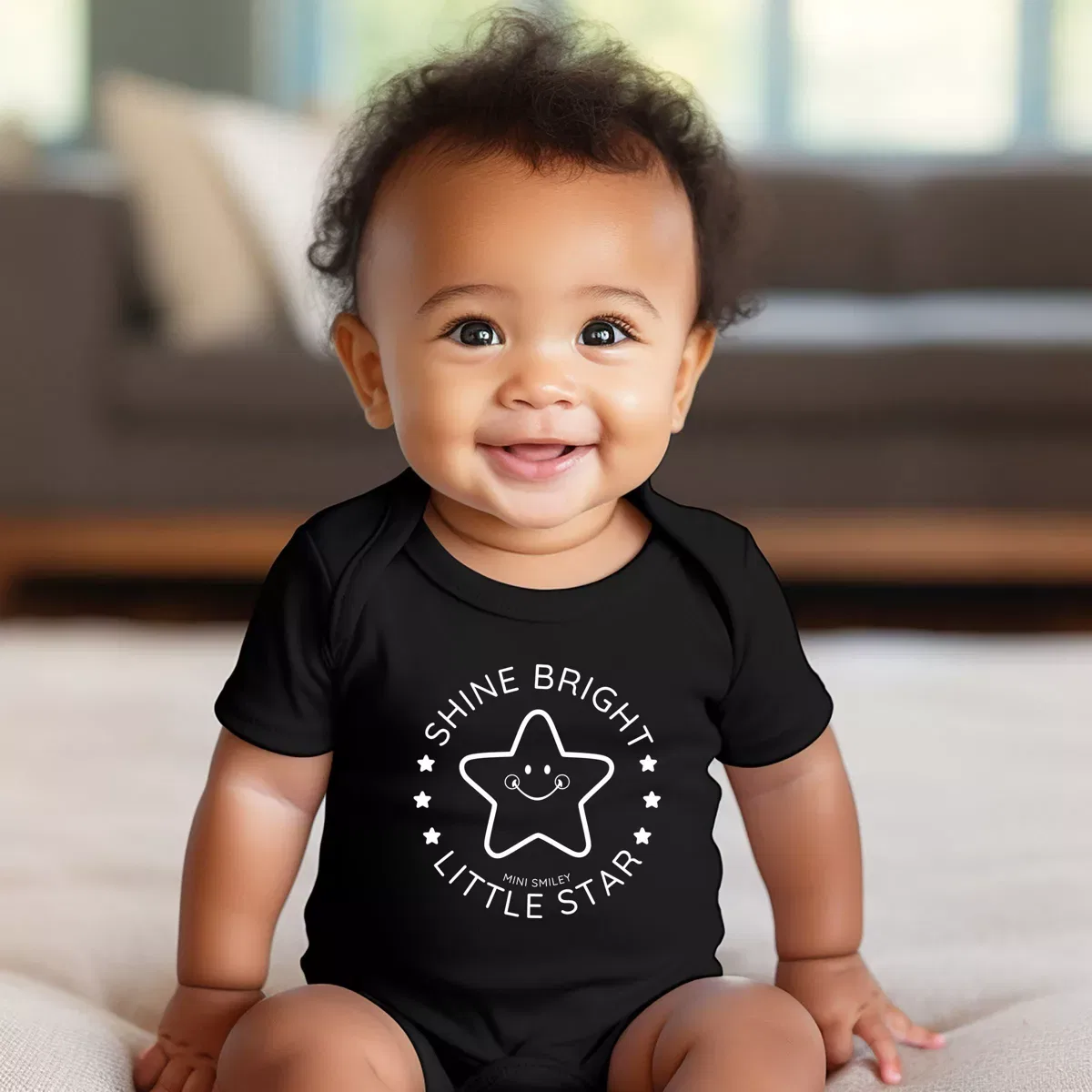 Детское боди для мальчиков с коротким рукавом Mini Smiley Shine Bright Little Star The Juniper Shop, Black — фото 3