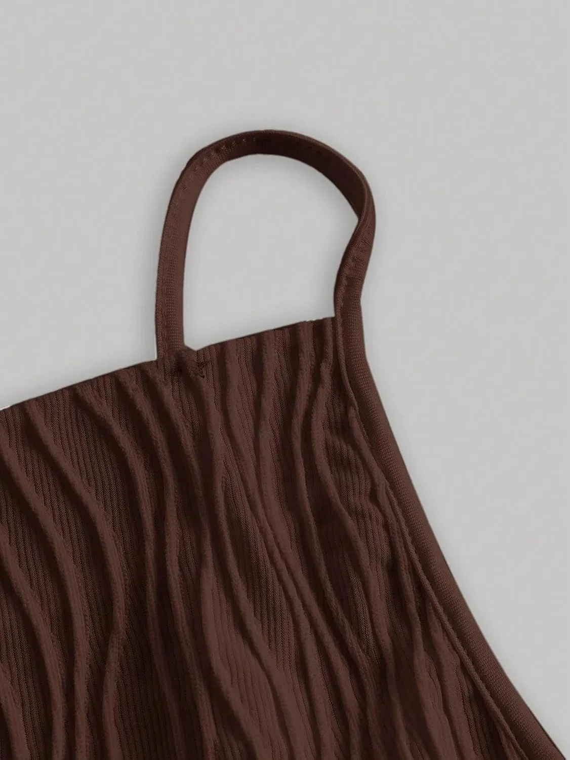 Женское длинное ками-платье на тонких бретелях с разрезом, Brown — фото 3