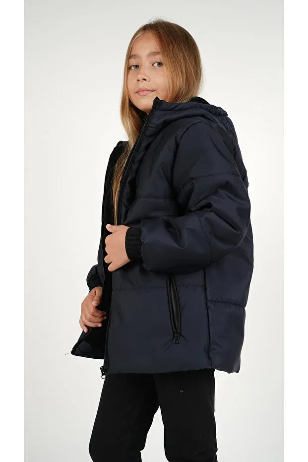Детское пальто для девочек водонепроницаемое с капюшоном Dublino Kids, Navy Blue