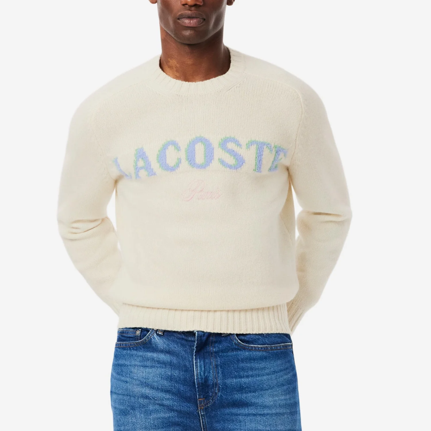 Свитер с логотипом интарсия LACOSTE, A9I/Ecru/Multicolor Letter