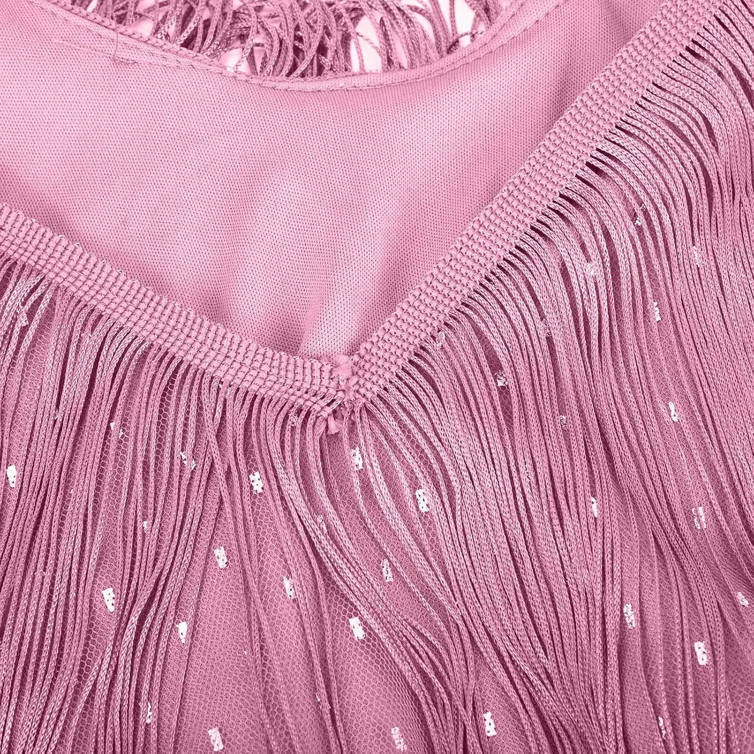 Женское мини-платье с бахромой V-образным вырезом, Pink — фото 3