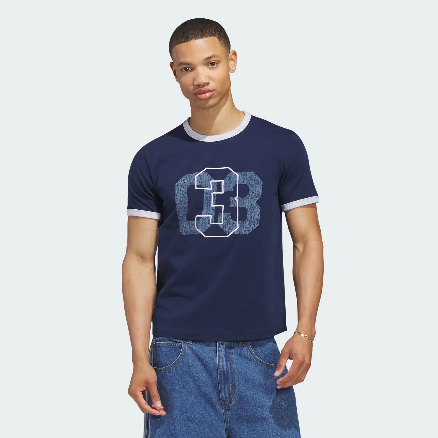Мужская футболка с принтом Trefoil Ringer Tee Adidas Originals, темно-синий