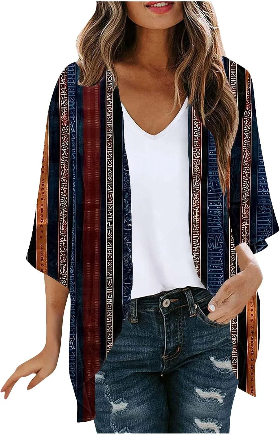Женская пляжная накидка кардиган с 3/4 рукавом, Multicolor