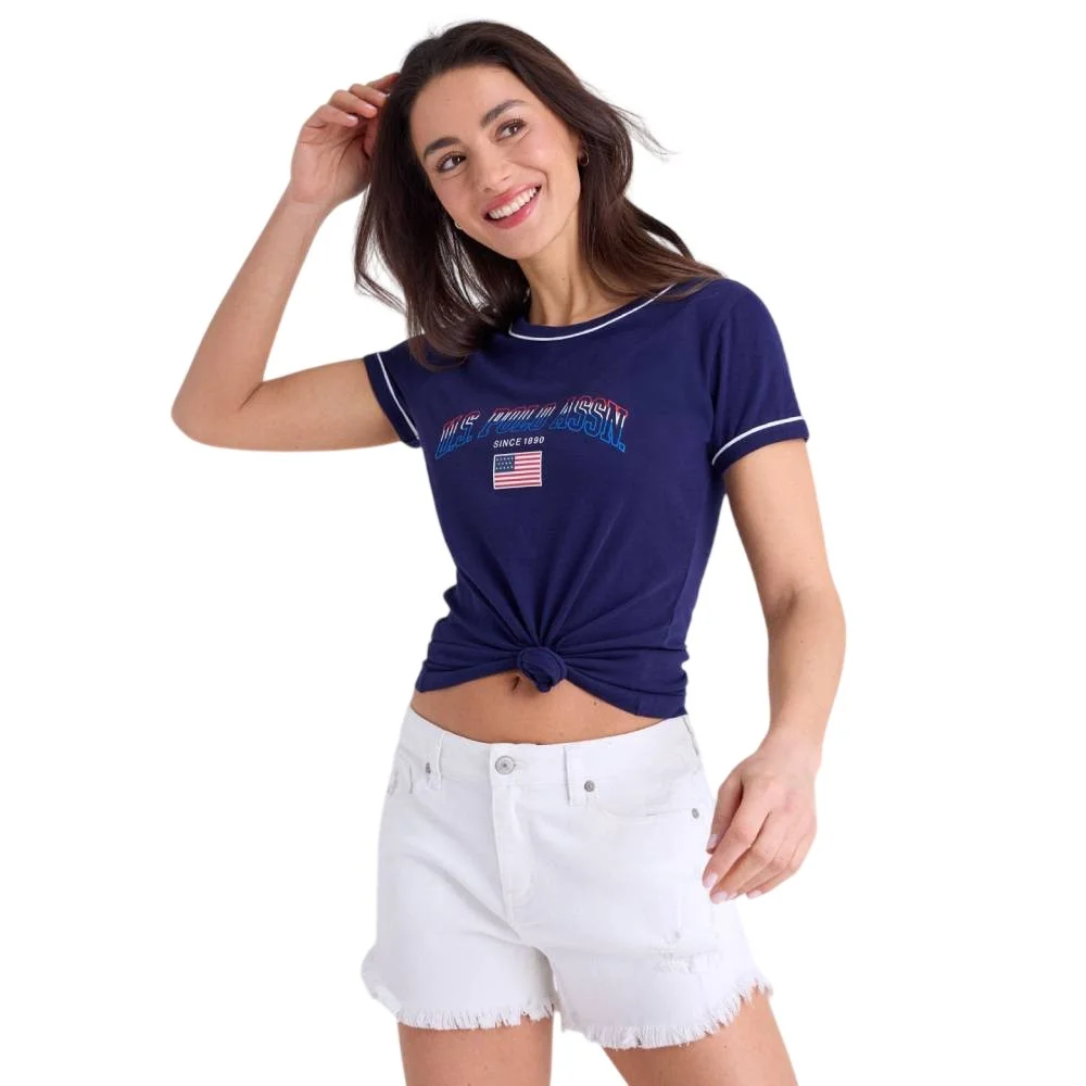 Женская футболка U.S. Polo Assn. Signature Stripe Piping Graphic, темно-синий