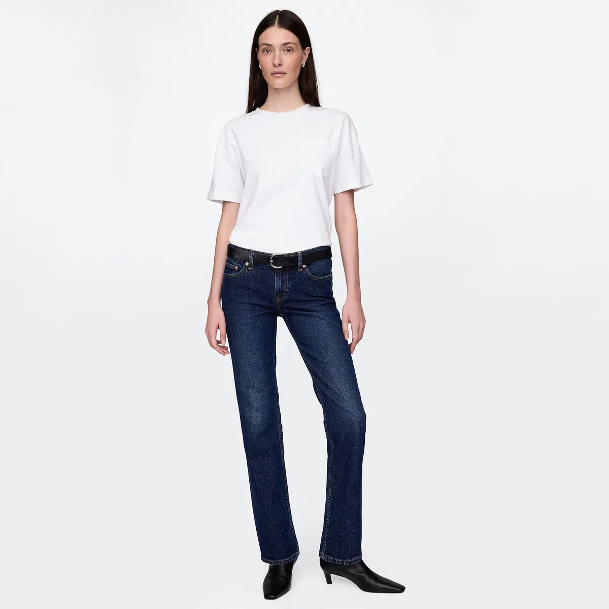 Женские джинсы с темно-синим цветом Dark Indigo Moderate, GAP — фото 4