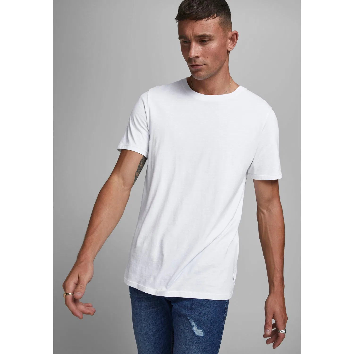Детская хлопковая джерси футболка с круглым вырезом Jack & Jones, White