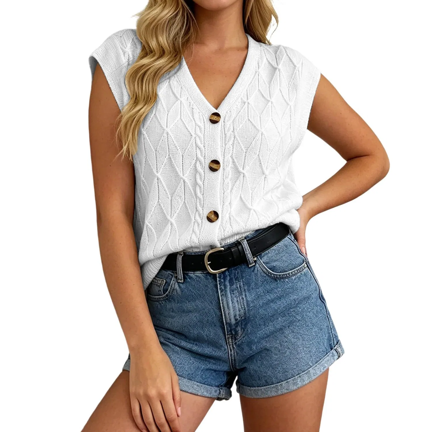 Женский жилет с пуговицами, летний, Gilet vacanza, Bianco