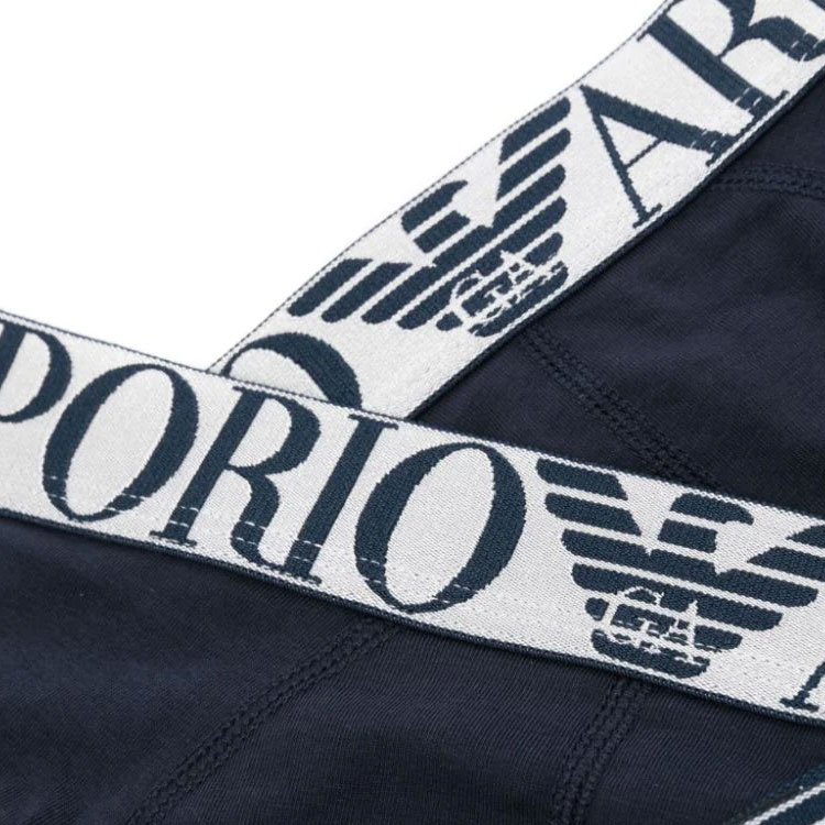 Трусы хлопковые с лого-жаккардом Emporio Armani, набор из 3 штук (морской синий) — фото 4