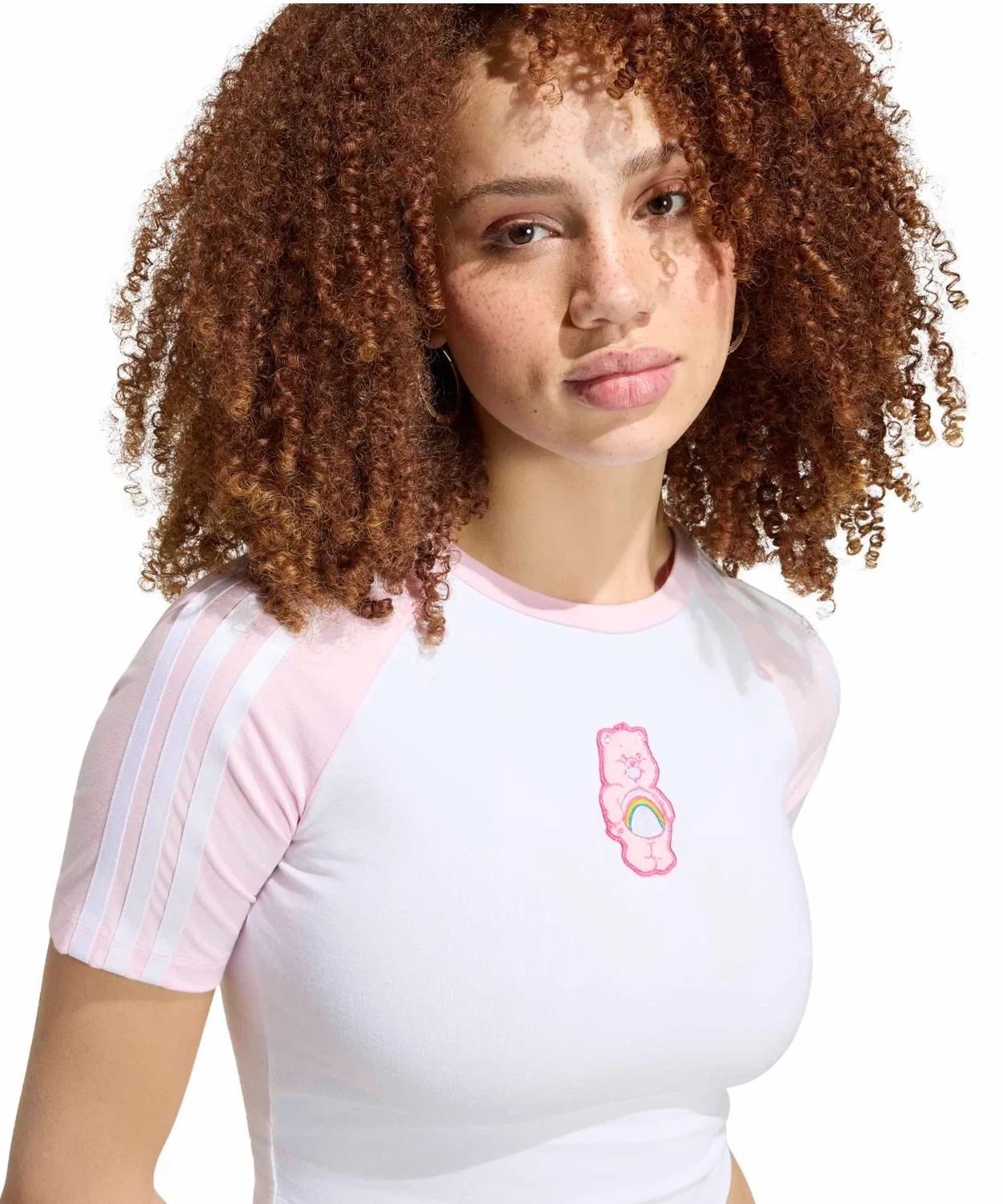 Женская футболка с принтом Care Bears Baby Tee Adidas, Белый/Розовый — фото 2