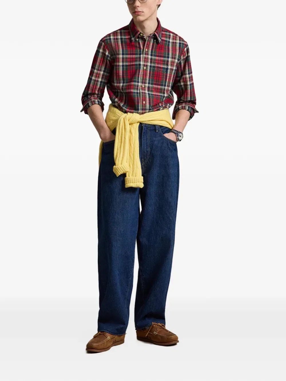 Рубашка Оксфорд Polo Ralph Lauren Custom-Fit в клетку с начесом, красный — фото 2