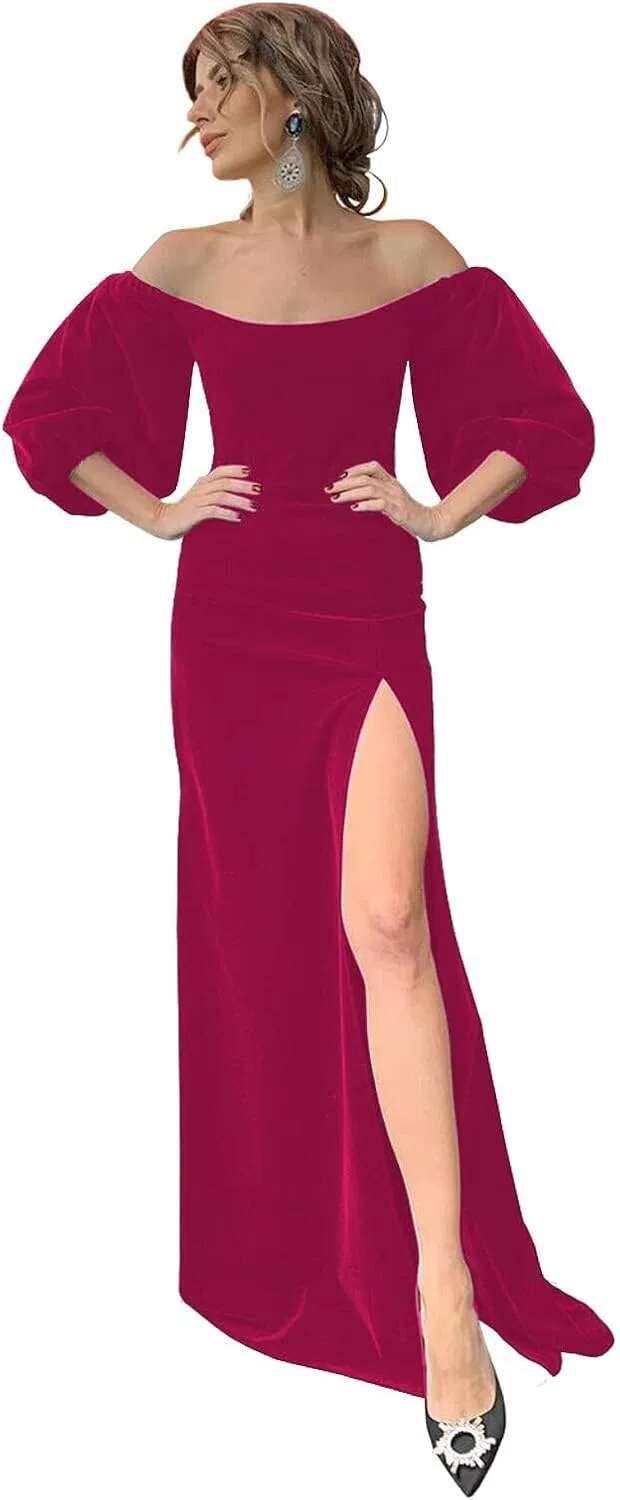 Женское вечернее платье с пышными рукавами с вырезом, Hot Pink