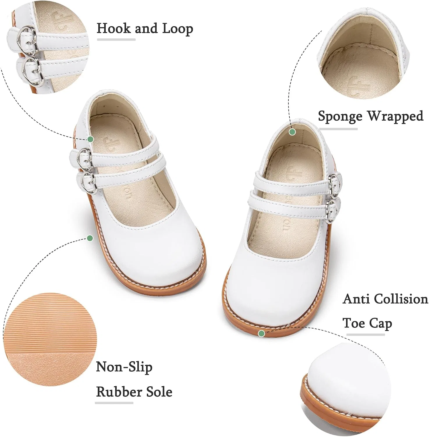Детские туфли для девочек с вырезом Мэри Джейн THEE BRON, Leather White — фото 4