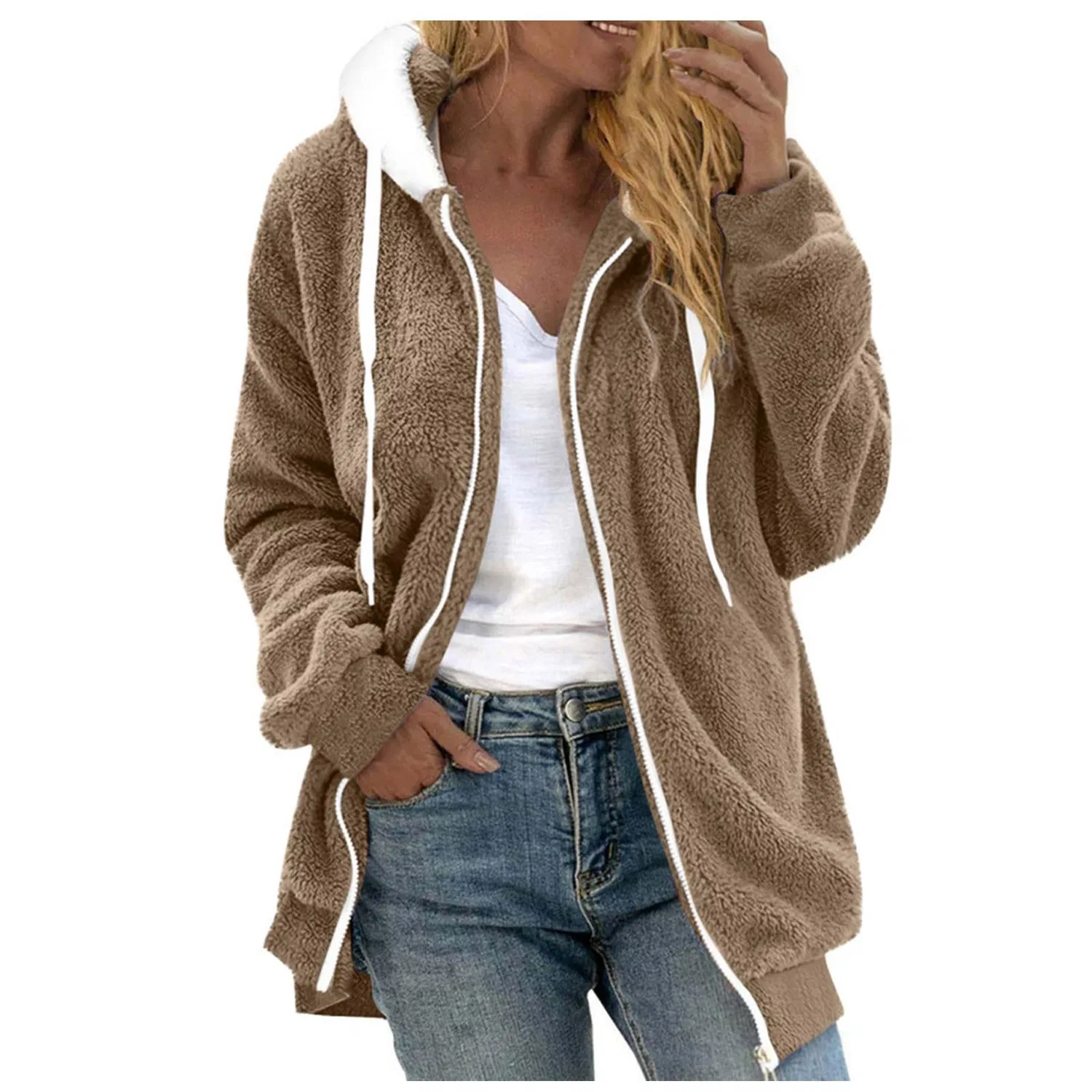 Женский флисовый жакет с принтом Faux Fur Cardigan Coat, Marrone