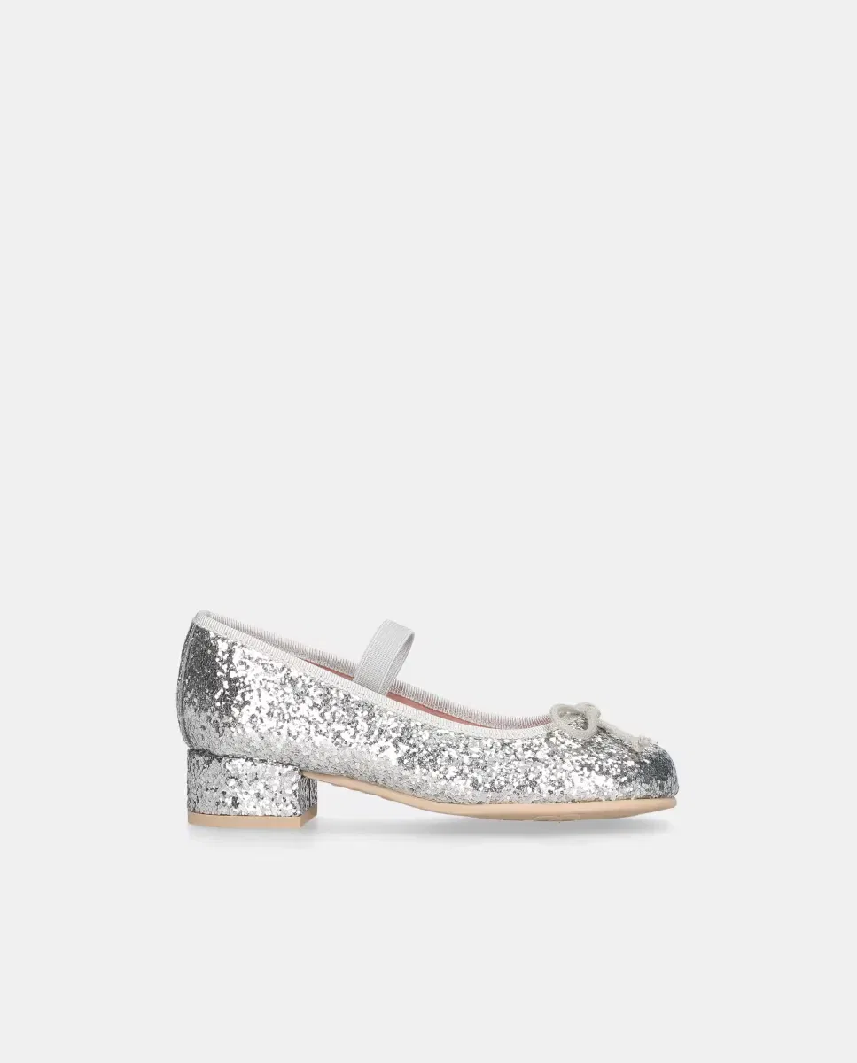 Детские балетки для девочек на невысоком каблуке Emma Pretty Ballerinas, Plata Brillante / Transparente