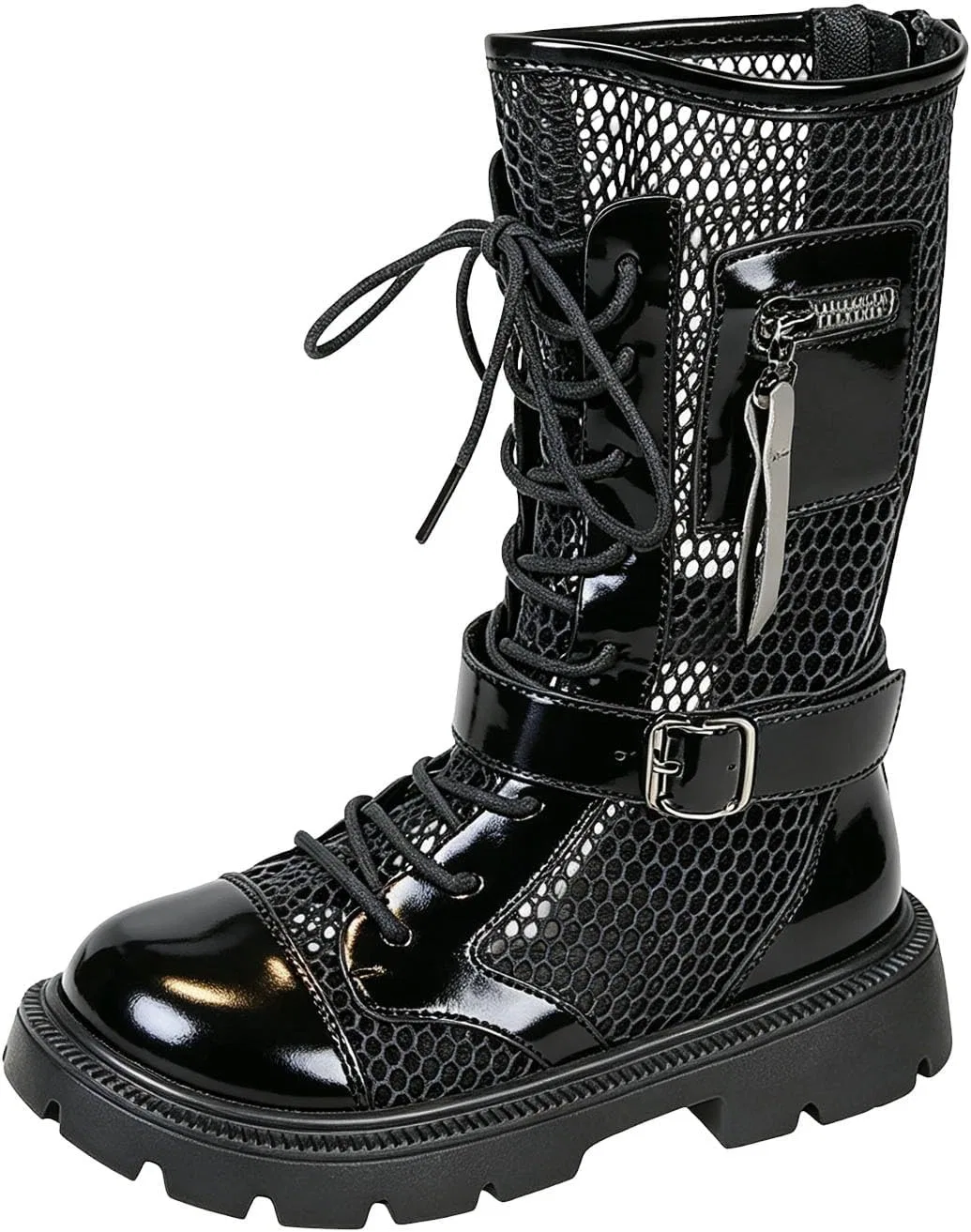 Детские сапоги для девочек на шнуровке с боковой молнией Zzalalana, Black