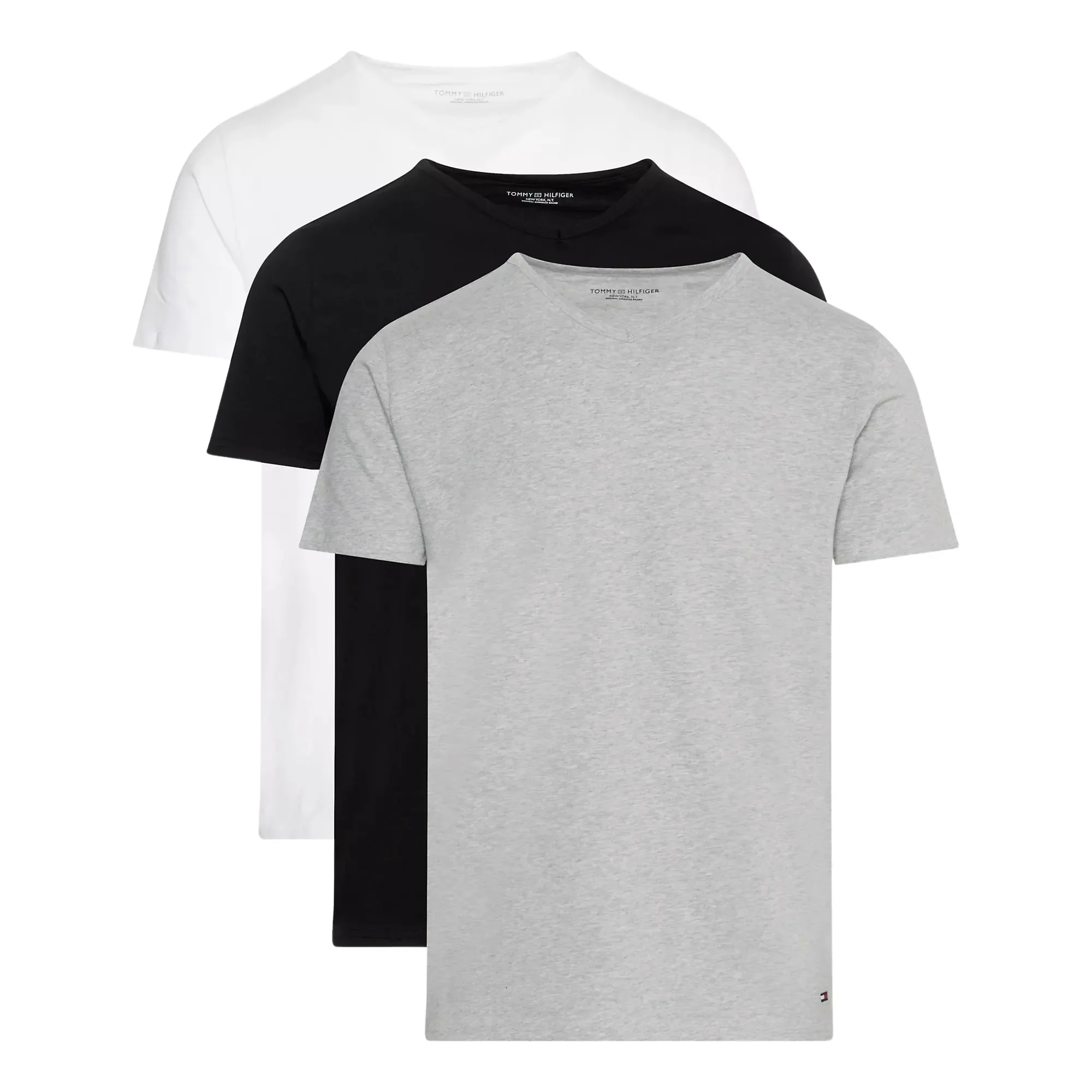 Комплект футболок Tommy Hilfiger Stretch V-neck, 3 предмета, серый/белый/черный