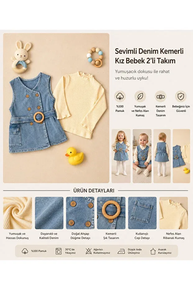 Детское платье-жилет и лонгслив для девочек с принтом Bebexo Kids, Blue — фото 3