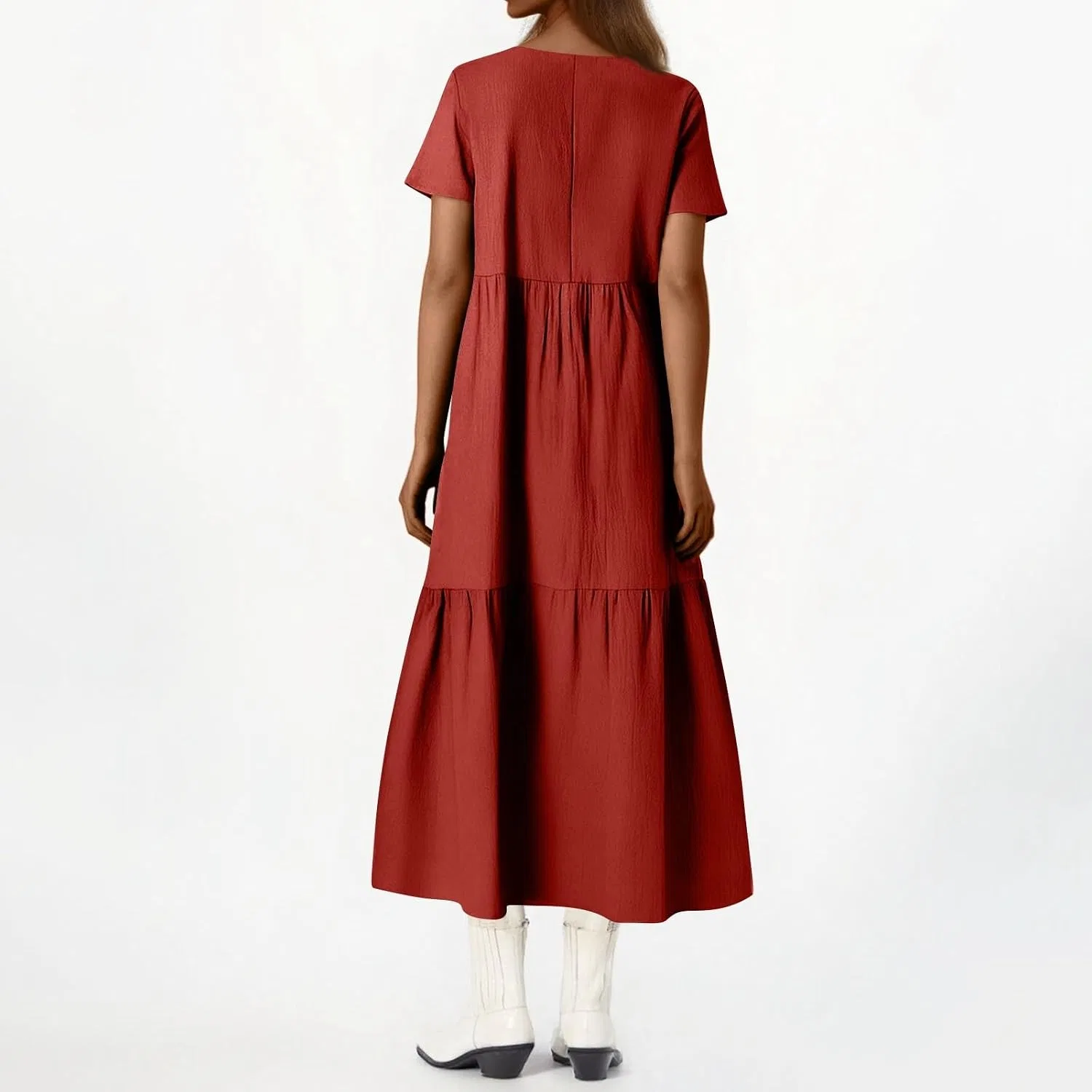 Женское свободное платье макси из хлопка и льна, Deep Red — фото 4
