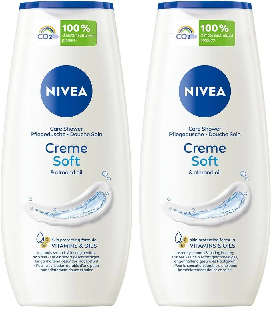 Гель для душа кремовый с миндальным маслом NIVEA Cream Soft, 2x250 мл, Белый