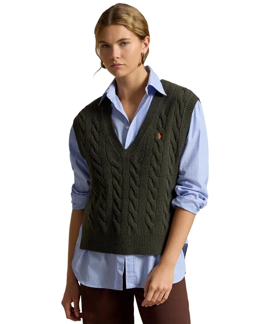 Женский безрукавный свитер-жилет с V-образным вырезом Polo Ralph Lauren, Olive Umber Heather