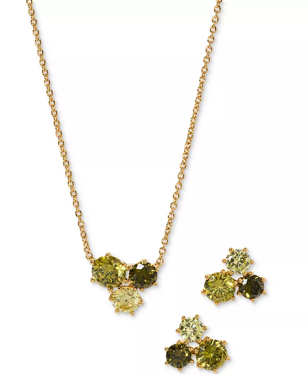 

Ожерелье с тремя подвесками и серьгами-гвоздиками из кубического циркония, 16 дюймов + удлинитель 2 дюйма Eliot Danori, green/gold