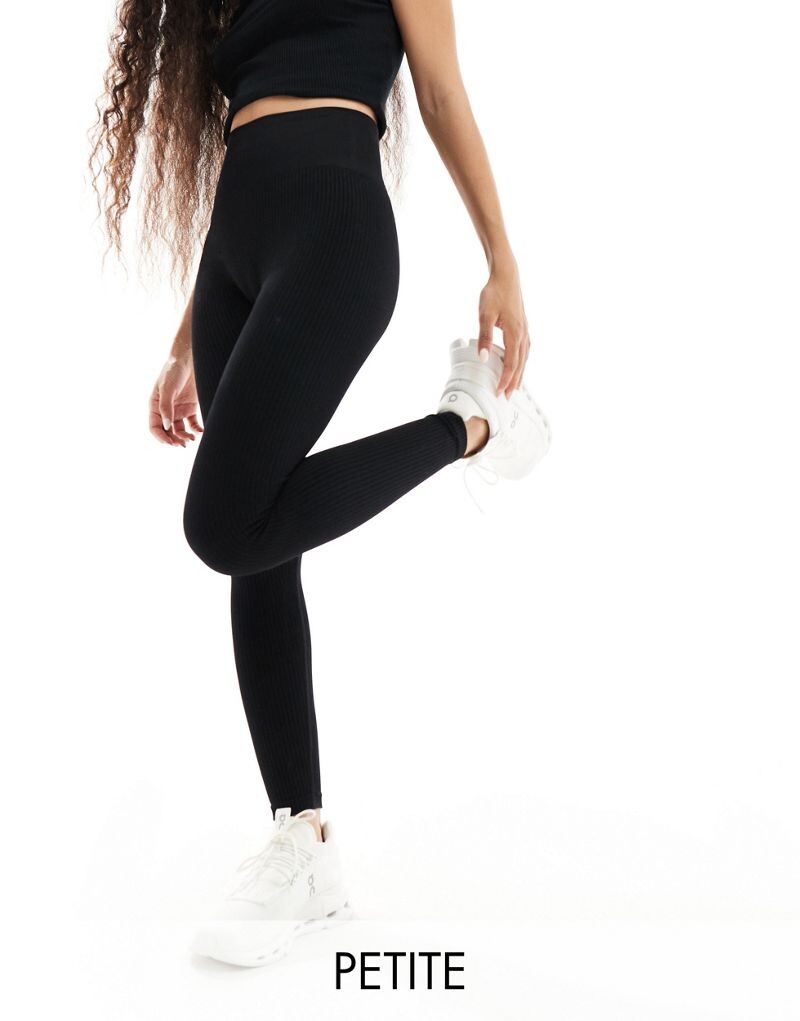 

Черные бесшовные спортивные леггинсы в рубчик ASOS Petite Icon
