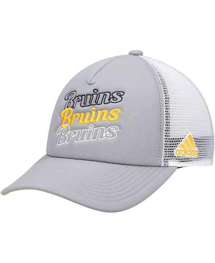 

Женская серо-белая бейсболка Boston Bruins Foam Trucker Snapback adidas