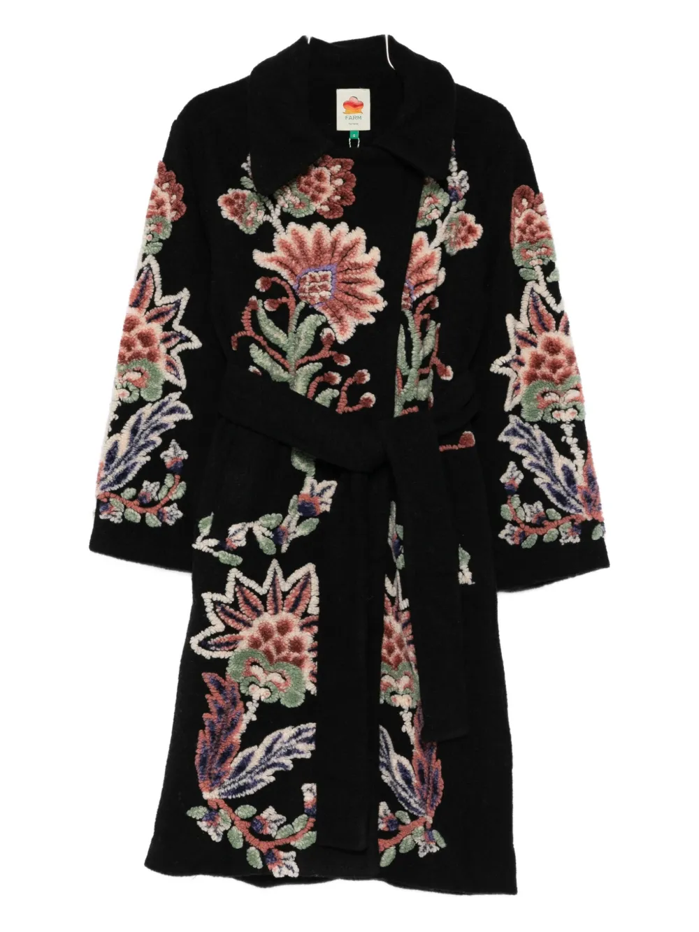 

Пальто с цветочной вышивкой и поясом Farm Rio, черный