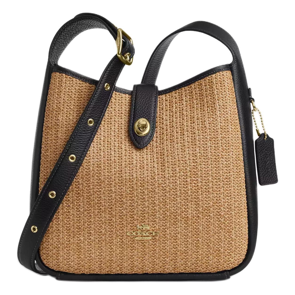 

COACH Сумка кроссбоди среднего размера с соломенной отделкой и кожаным ремнём