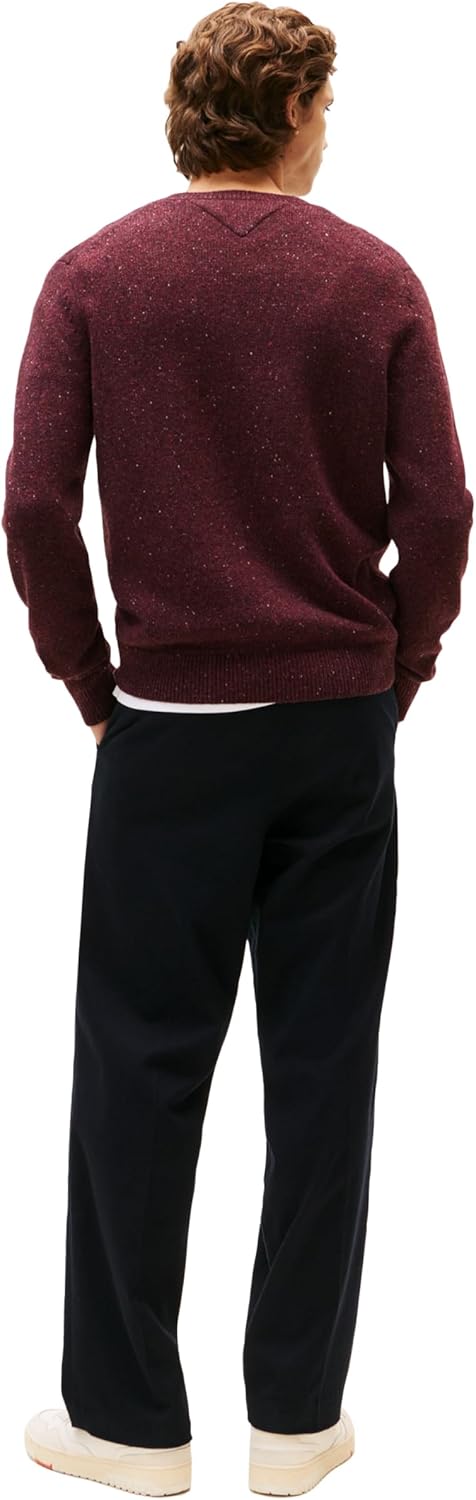 Мужской свитер Tommy Hilfiger из овечьей шерсти Donegal с круглым вырезом, Deep Burgundy Heather — фото 4