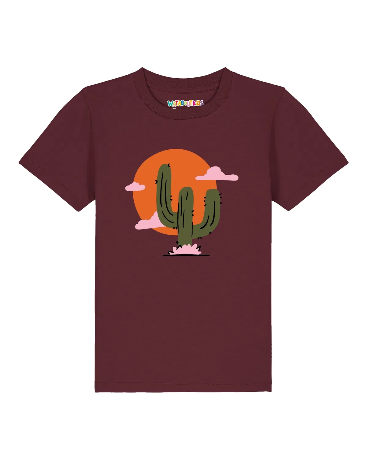 Футболка с кактусом на закате, Wat? Apparel, винный — фото 2