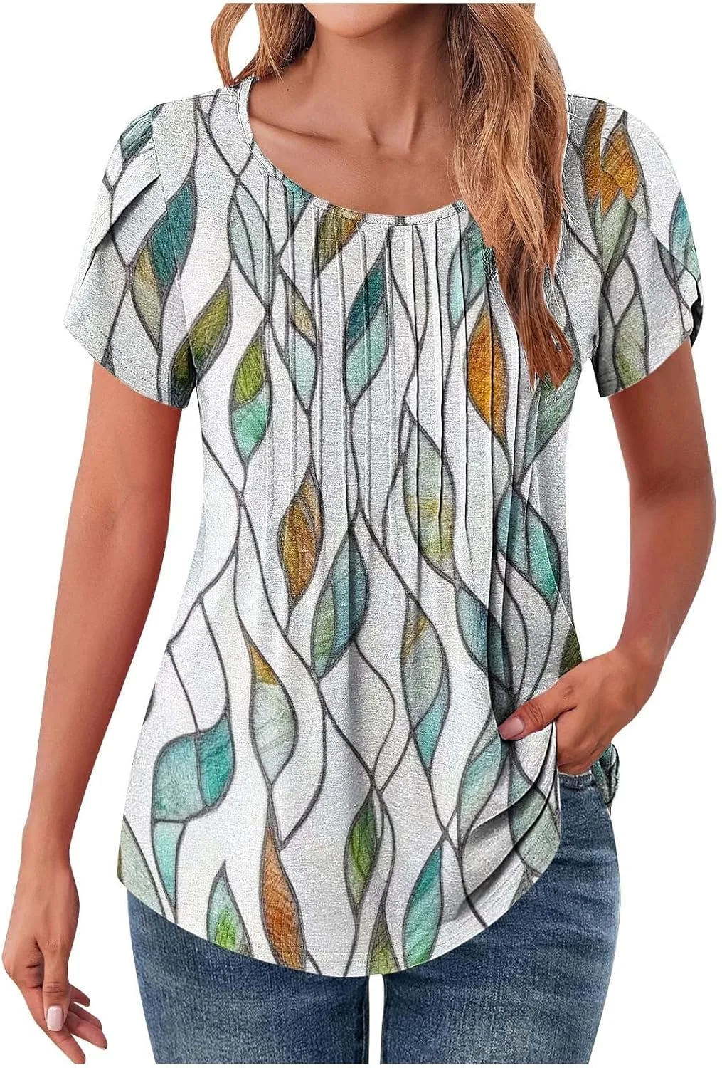 

Женская блузка с лепестковыми рукавами и плиссировкой XUNRYAN