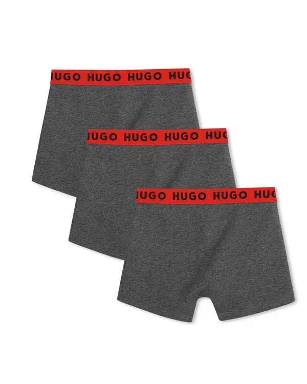 Трусы боксеры, набор 3 шт, Hugo Kids, grey marl medium, серый меланж — фото 4