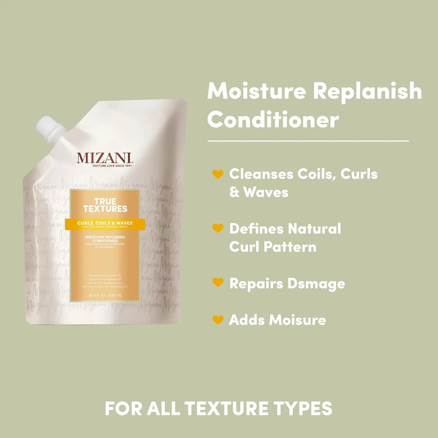 Кондиционер Mizani True Textures Moisture Replenish - Глубоко увлажняющий кондиционер для кудрявых волос с кокосовым и оливковым маслом, против пушистости, без силиконов и парабенов. Набор из 2 штук, Olive — фото 4