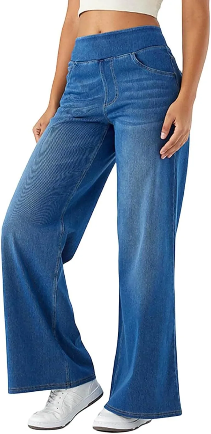 

Женские джинсы sweatpant с высокой талией, широкие, на резинке QLAUYIOE