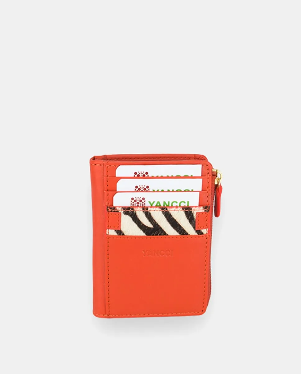

маленький женский кошелек YANCCI из красной кожи с украшением в виде зебры на передней части Yancci