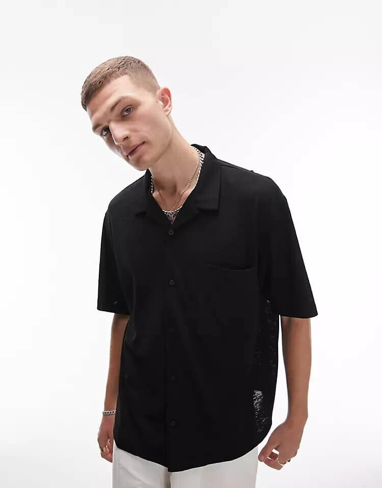 

Рубашка Topman Oversized Crepe Revere Jersey, черный
