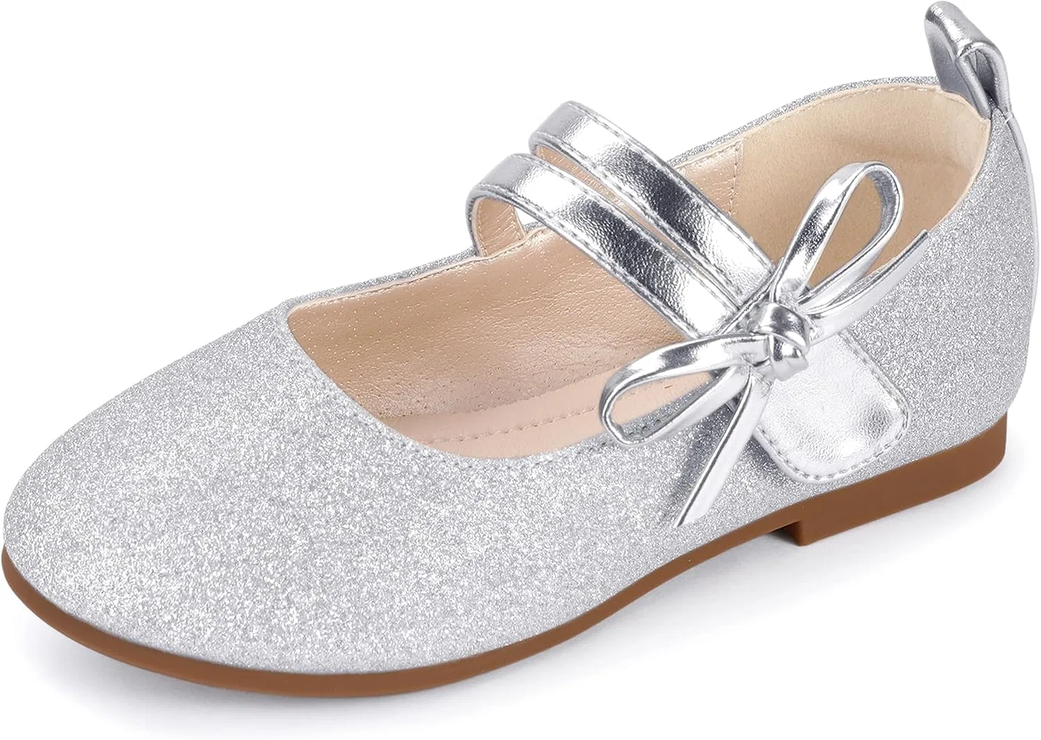 Детские балетки для девочек Mary Jane PANDANINJIA, Silver Glitter