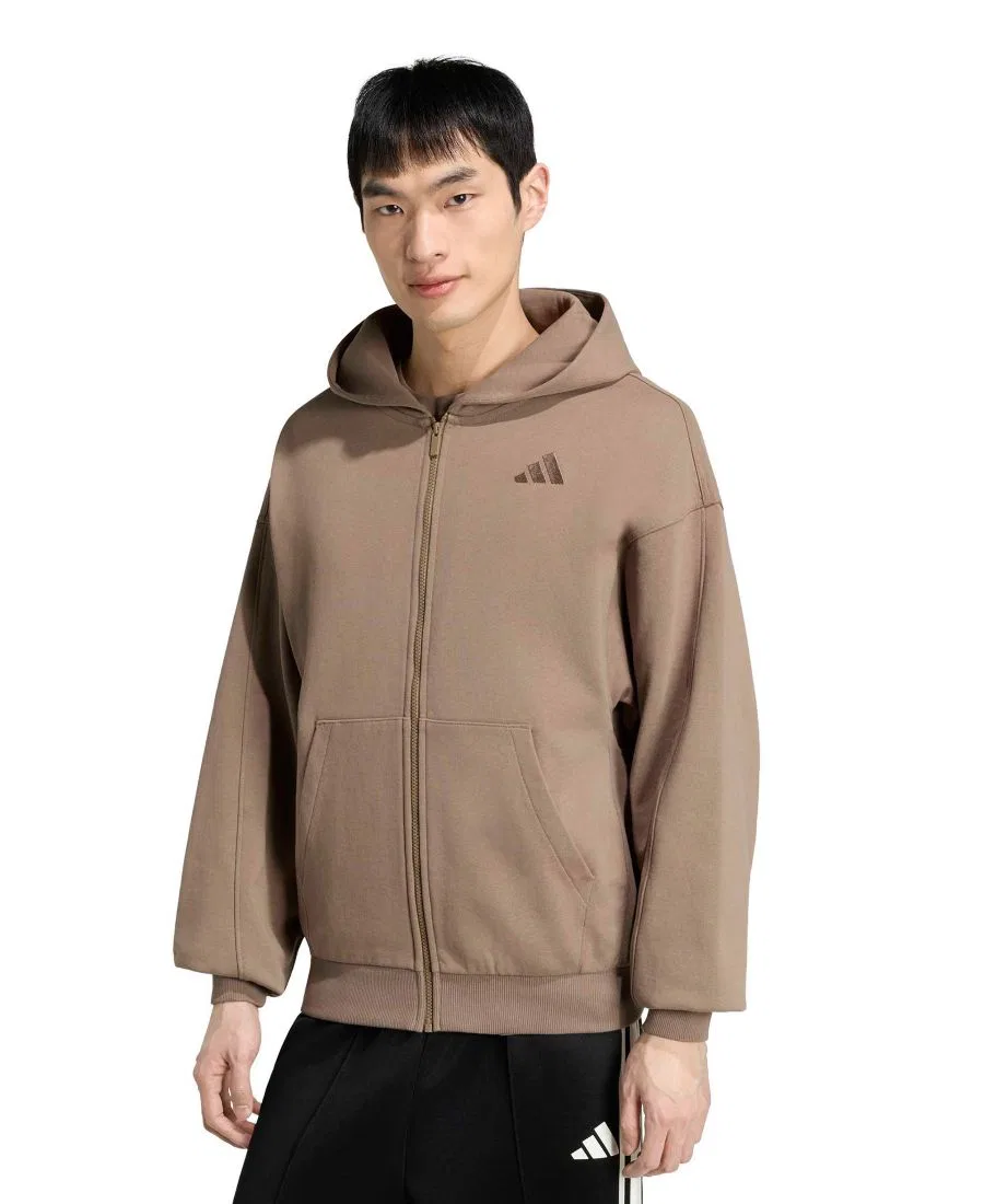 Куртка-худи с капюшоном и полной застежкой-молнией, с логотипом adidas, Khaki Six