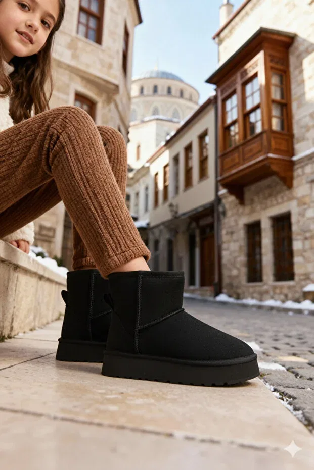 Детские ботинки для девочек с шерстяным утеплителем Bootie Moon Glow, Black — фото 3