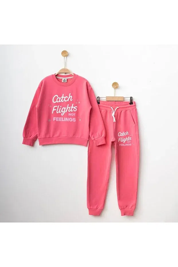 Детский спортивный костюм для девочек с принтом Catch Flight Printed Minigimin Cicileri, Fuchsia-38805