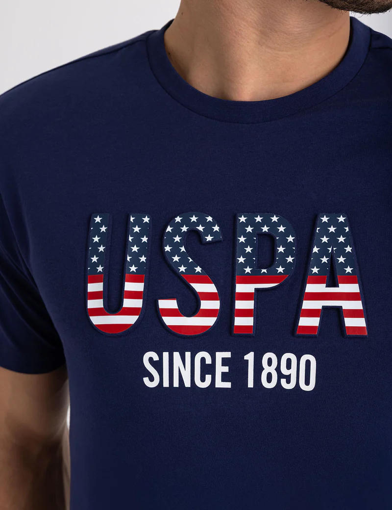 Мужская футболка U.S. Polo Assn. Embossed Wordmark Jersey, темно-синий — фото 3